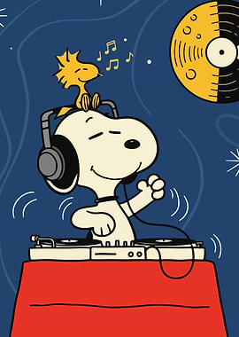 Snoopy and Woodstock DJing