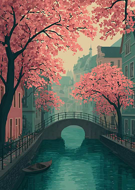 Serene Canal in Bloom