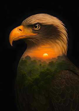Eagle with Jungle Sunset Overlay
