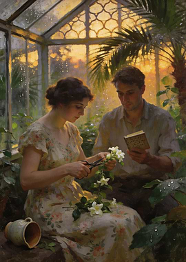 Couple in a Greenhouse at Sunset
