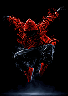 Dancer in Red Hoodie with Fiery Aura