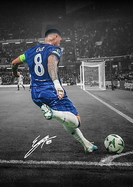 Footballer Enzo Fernandez Kicking Ball