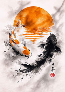 Koi Fish and Sun Painting