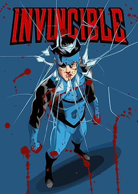 Invincible superhero with blood splatters