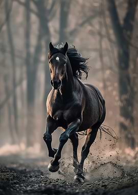 Majestic Horse Running Through Forest