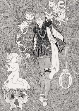 Fantasy Figure with Cherub and Skull