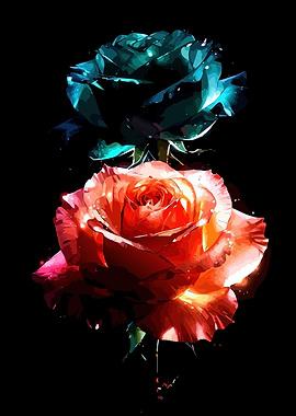 Two Roses, One Red, One Teal
