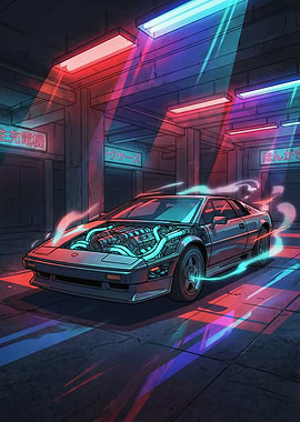 Retro Cyberpunk Car with Exposed Engine