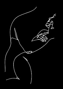 Minimalist Line Art of a Woman Smoking