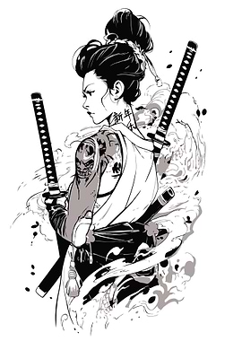 Samurai Woman with Swords