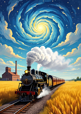 Train in a surreal sky