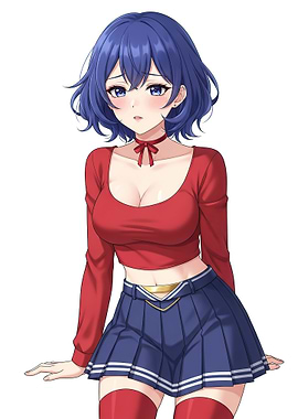 Anime Girl in Red Top and Blue Skirt