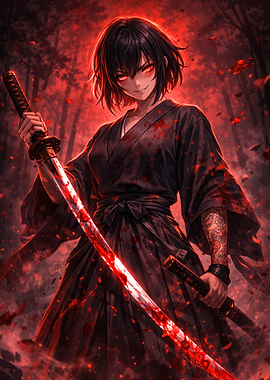 Bloody Samurai Woman with Katana