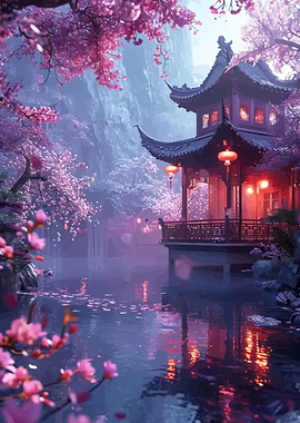 Enchanting Japanese Garden at Dusk