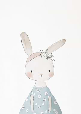 Cute Bunny Illustration with Flowers