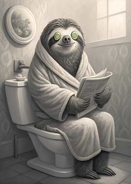 Sloth Relaxing on Toilet