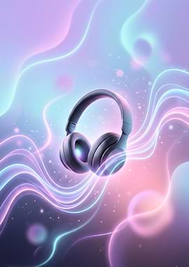 Headphones with Neon Sound Waves