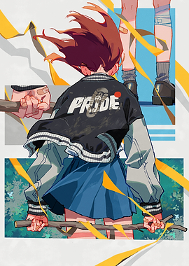 Anime Girl with Sticks and Pride Jacket