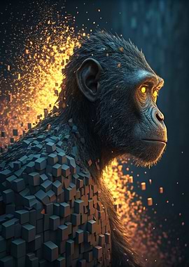 Digital Ape with Glowing Eyes