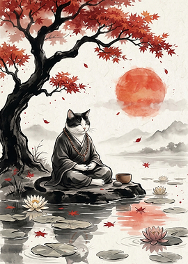 Zen Cat Meditating by Water