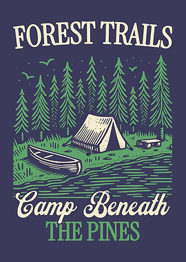 Forest Camping Scene Poster Vintage Engraving Style Nature Adventure Wall Art Outdoor Lover Decor