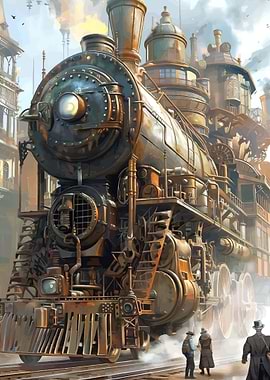 Steampunk Train in a City