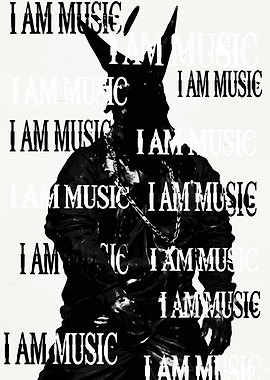 Man in Mask with 'I AM MUSIC' Text