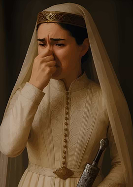Woman in traditional attire crying