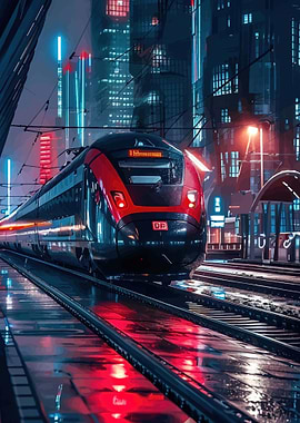 Futuristic Train in a Neon City