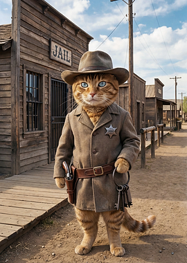 Cat Sheriff in a Western Town