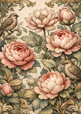 Vintage Floral and Bird Illustration