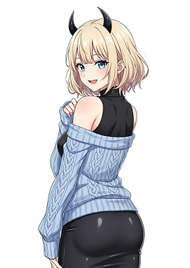 Anime Girl with Horns and Sweater