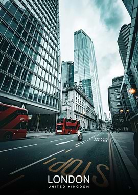 London Cityscape with Double-Decker Buses