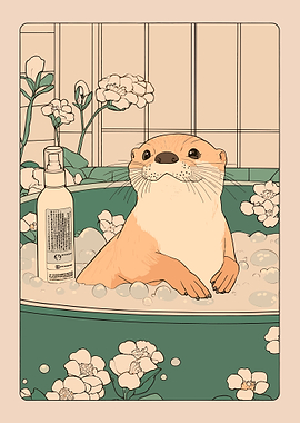 Cute Otter in a Bubble Bath