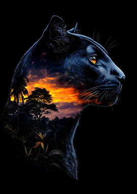 Black Panther Sunset Double Exposure