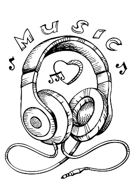 Headphones with Music Notes and Heart