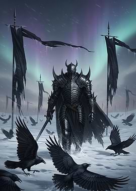 Dark Knight and Crows in Snow