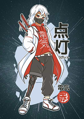 Cyberpunk Anime Character with Prosthetic Leg