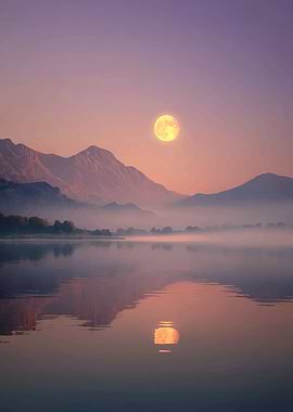 Moonlit Mountain Lake Reflection