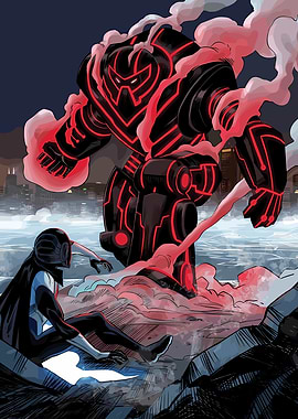 Giant Robot and Hero in City