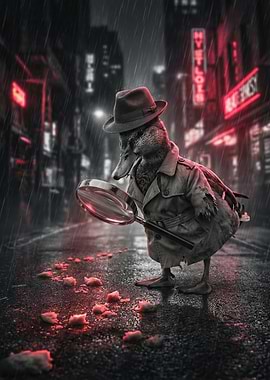 Detective Duck Investigating in the Rain