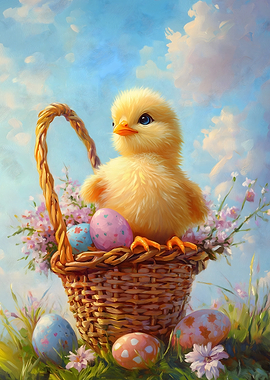 Cute Chick in Easter Basket