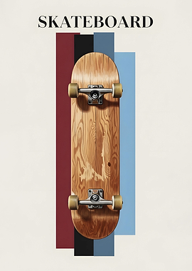 Skateboard with Wood Grain and Stripes
