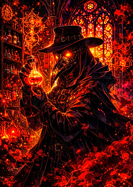 Plague Doctor in Fiery Alchemist Lab
