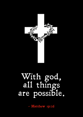 Christian Cross with Crown of Thorns and Bible Verse