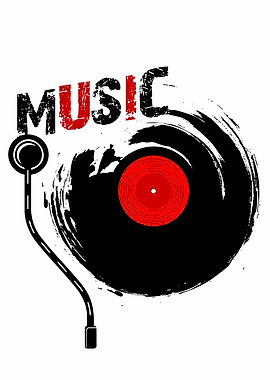 Music Vinyl Record with Headphones