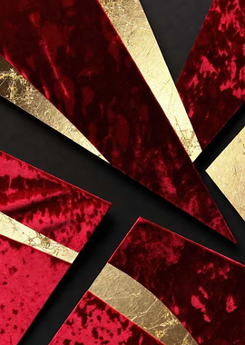 Abstract Red Velvet and Gold Geometric Design