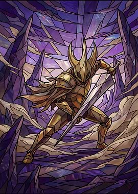Golden Knight in Stained Glass