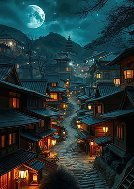 Enchanting Japanese Village at Night