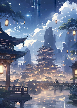 Enchanting Asian Cityscape at Night